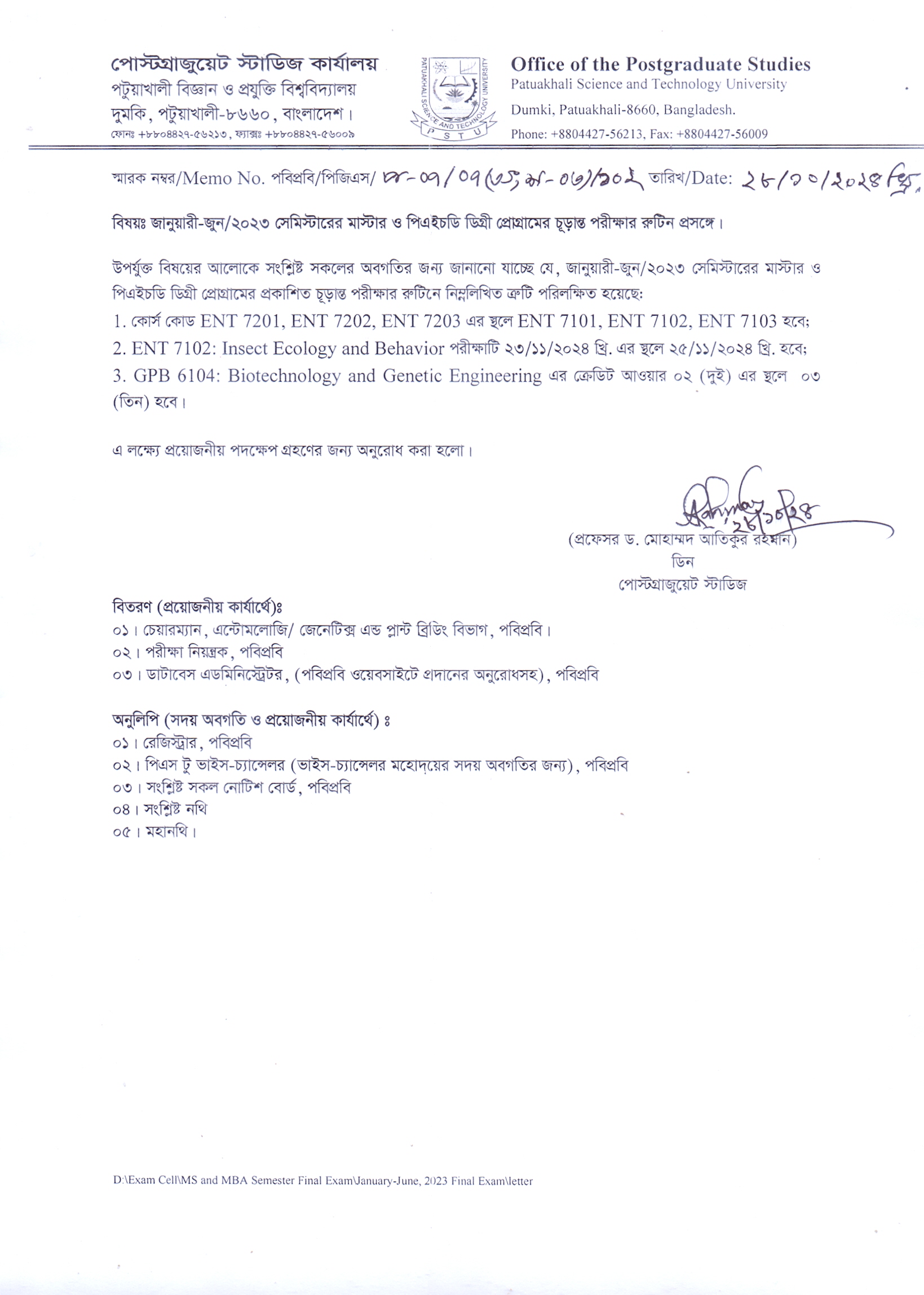 JJ/23 Master and PhD Exam Routine Correction